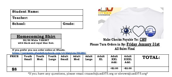 Homecoming t-shirt order form #thrivein375