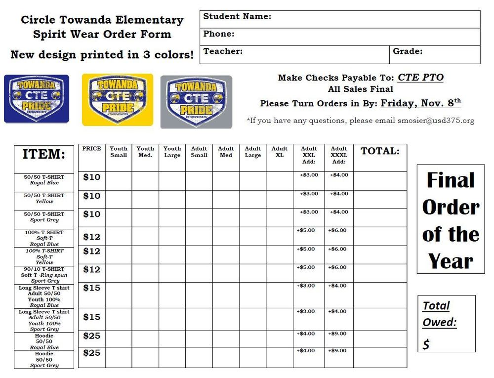 Final CTE shirt order for the school year!