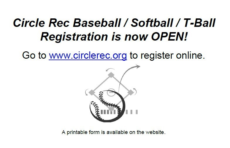 Circle Rec Baseball/Softball/T-ball Registration  #thrivein375